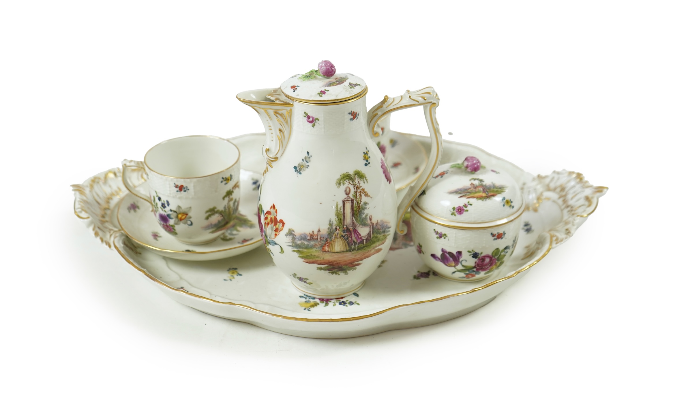 A late 19th century KPM Berlin porcelain tête-à-tête
